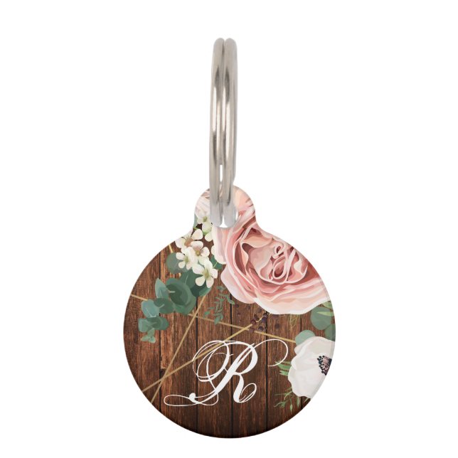 Personalized Dog ID Tag Geometric Garden Rose Barn (Front)