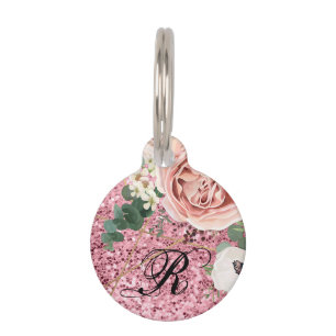 Personalized Dog ID Tag Geometric Garden Rose Glit