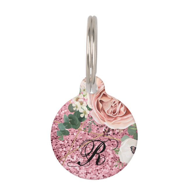 Personalized Dog ID Tag Geometric Garden Rose Glit (Front)