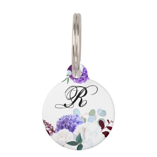 Personalized Dog ID Tag Lavender Hibiscus on Whi (Front)