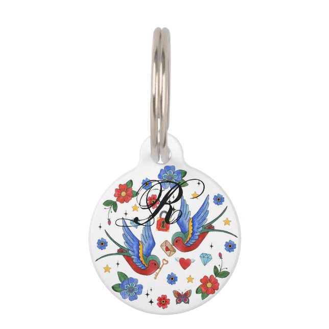 Personalized Dog ID Tag Traditional Bird Tattoo Sp (Front)