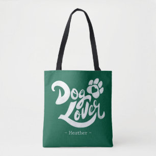 Personalized Dog Lover Hand-Lettered Green Tote Bag