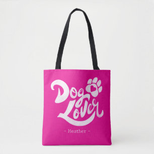 Personalized Dog Lover Hand-Lettered Hot Pink Tote Bag