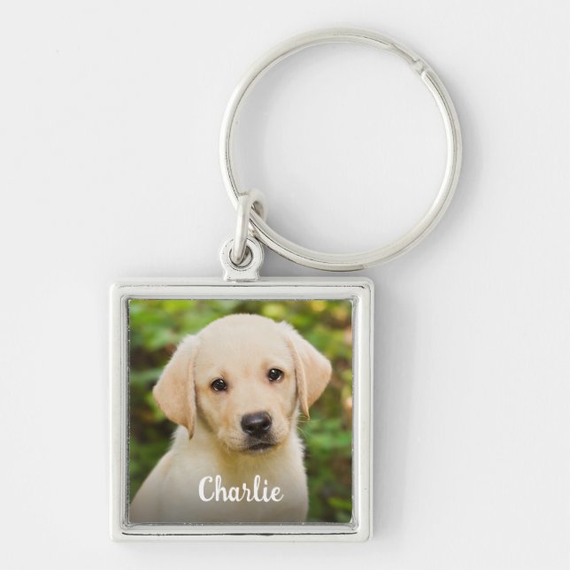 Personalized Dog Lover Simple Name Pet Photo Keychain (Front)