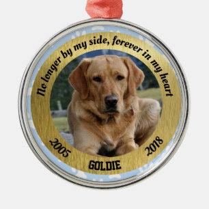 Personalized Dog Memorial Blue And Gold Christmas Metal Ornament