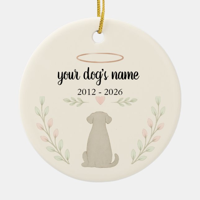 Personalized Dog Memorial Ornament – Name & Dates (Front)