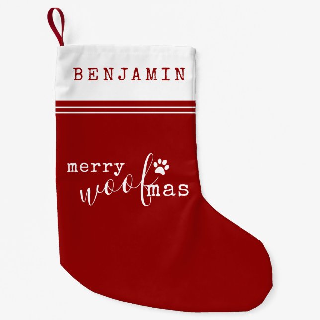 Personalized Dog Merry WOOFmas  Small Christmas Stocking (Front)