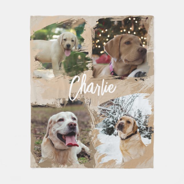 Personalized Dog Modern Photo Journey Keepsake Fleece Blanket (Front)