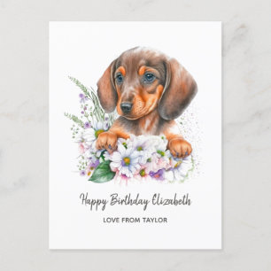 Personalized Dog Mom Dachshund Florals Birthday Postcard
