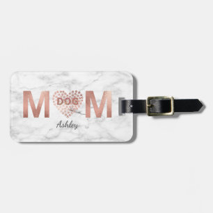 Personalized Dog Mom Rose Gold Paw Prints Heart Luggage Tag