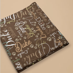 Personalized Dog Name and Paws all over brown Fleece Blanket
