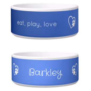 Personalized Dog Name Bowl Azure 'eat, play, love'