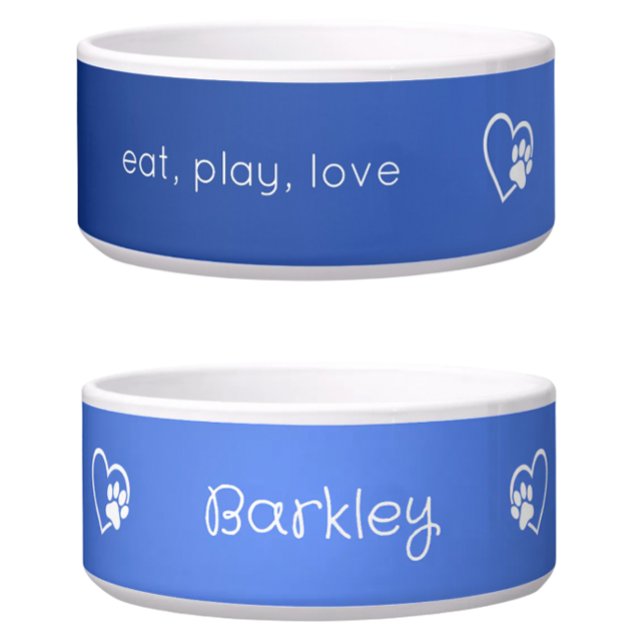 Personalized Dog Name Bowl Azure 'eat, play, love' (Creator Uploaded)