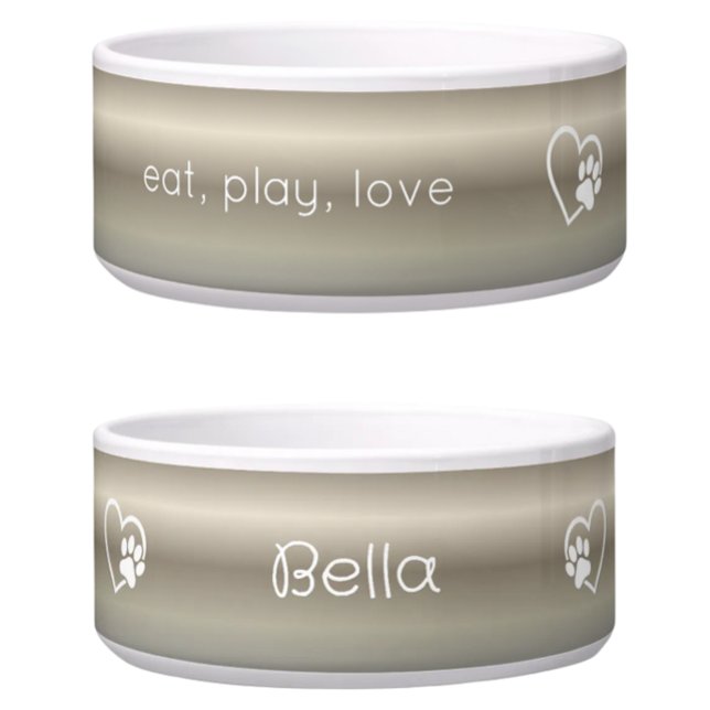 Personalized Dog Name Bowl Gold 'eat, play, love' (Creator Uploaded)