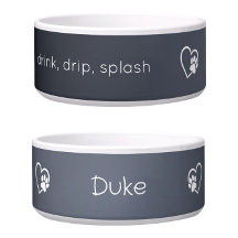 Personalized Dog Name Bowl Grey drink drip splash