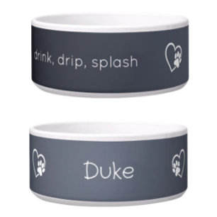 Personalized Dog Name Bowl Grey drink drip splash