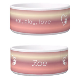 Personalized Dog Name Bowl Peach 'eat, play, love'