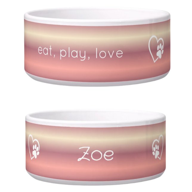 Personalized Dog Name Bowl Peach 'eat, play, love' (Creator Uploaded)