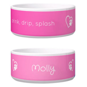 Personalized Dog Name Bowl Pink drink drip splash