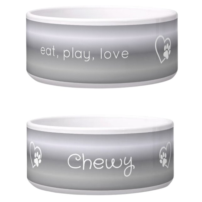 Personalized Dog Name Bowl Silver eat, play, love (Creator Uploaded)