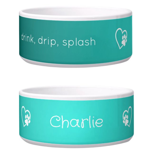 Personalized Dog Name Bowl Teal drink drip splash (Creator Uploaded)