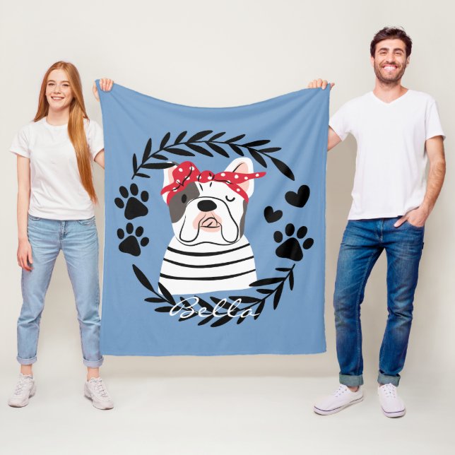 Personalized Dog Name Female Bulldog Fleece Blanket (In Situ)