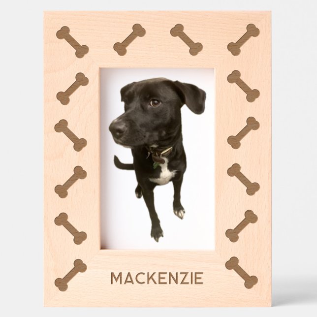 Personalized Dog Name Fun Bones Etched Frames (Fun personalized dog name bones pattern etched photo frame for dog lovers)