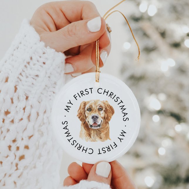 Personalized Dog Name Golden My First Christmas Ceramic Ornament (Creator Uploaded)