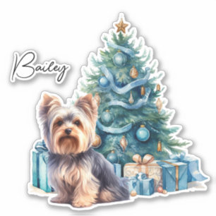 Personalized Dog Name Yorkie with Christmas Tree