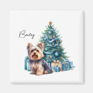 Personalized Dog Name Yorkie with Christmas Tree Magnet