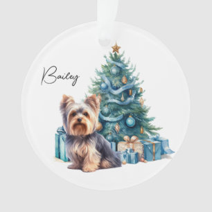Personalized Dog Name Yorkie with Christmas Tree Ornament
