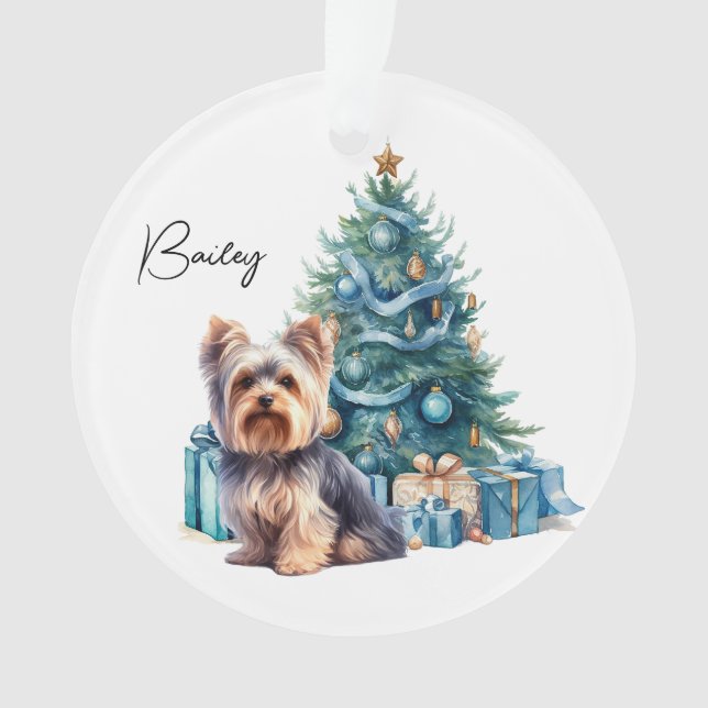 Personalized Dog Name Yorkie with Christmas Tree Ornament (Front)