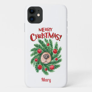 Personalized Dog Nose Merry Christmas Wreath iPhone 11 Case