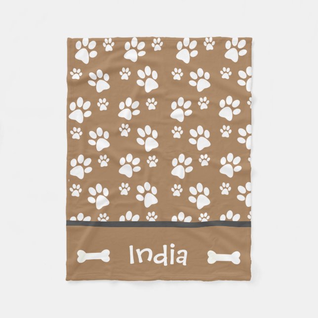 Personalized Dog Paw Print Blanket Add Dog Name  (Front)