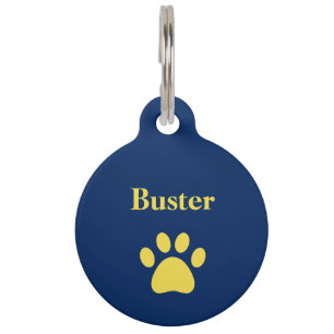 Personalized Dog Paw Print Blue Yellow Pet Tag