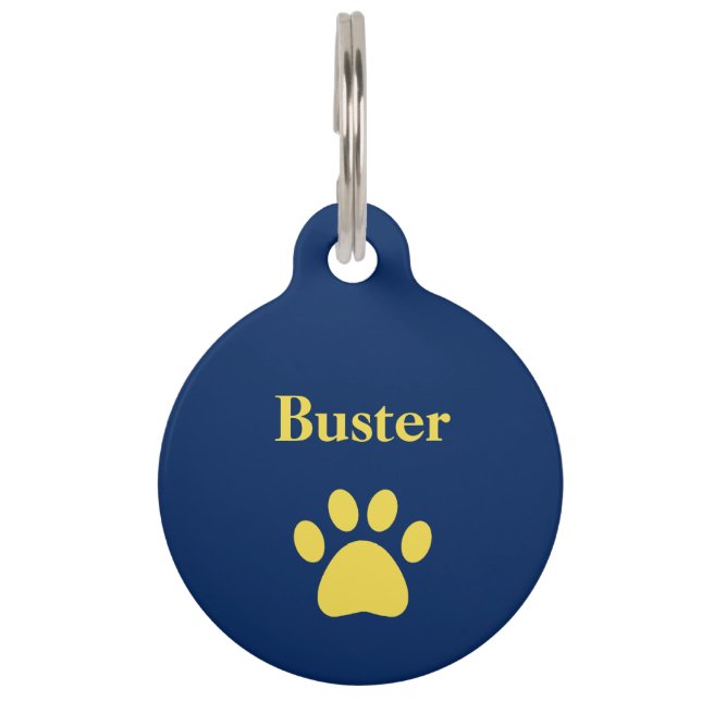Personalized Dog Paw Print Blue Yellow Pet Tag (Front)