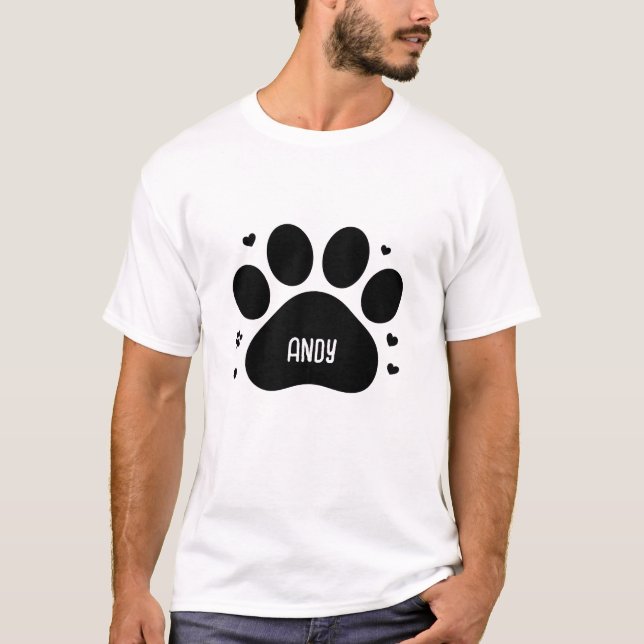Personalized Dog Paw Print Custom Pet Name Gift T-Shirt (Front)