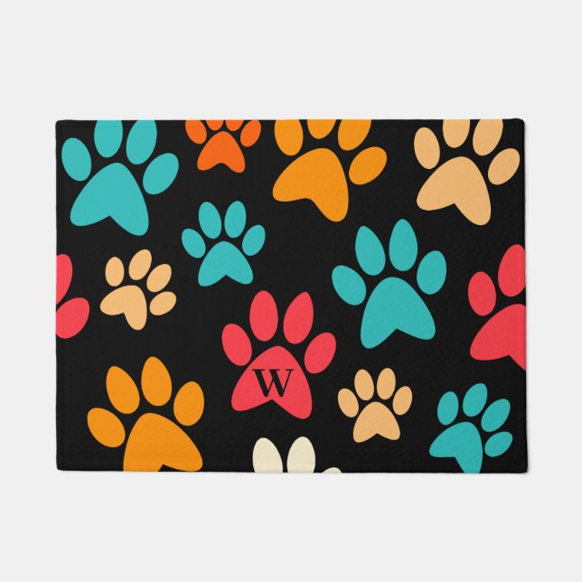 Personalized Dog Paw Print Monogram Dog Lover Doormat (Front)