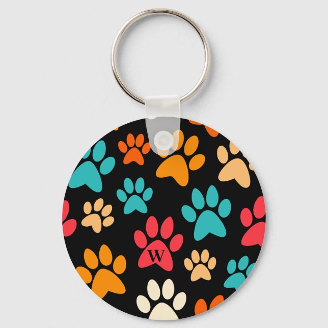 Personalized Dog Paw Print Monogram Dog Lover Keychain (Front)
