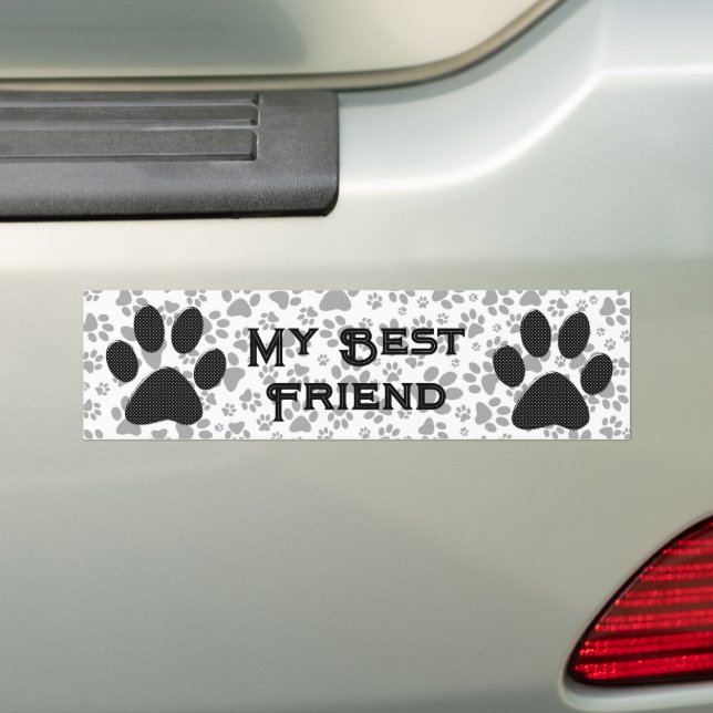 Personalized Dog Paws Black and White Polka Dot   Bumper Sticker (On Car)