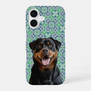 Personalized Dog Pet Photo Green Mandala Pattern iPhone 16 Case