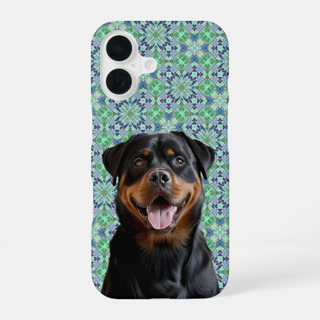 Personalized Dog Pet Photo Green Mandala Pattern iPhone 16 Case (Back)