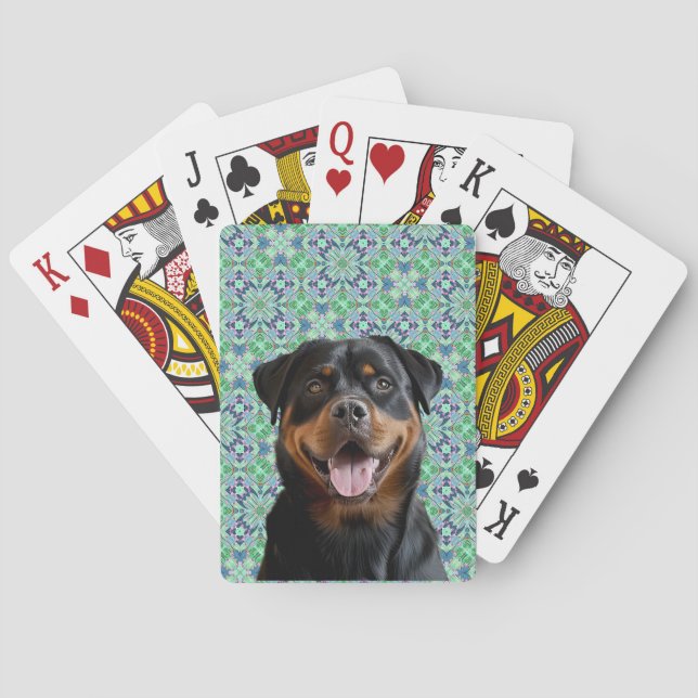 🐾Personalized Dog Pet Photo Green Mandala Pattern Playing Cards (Back)