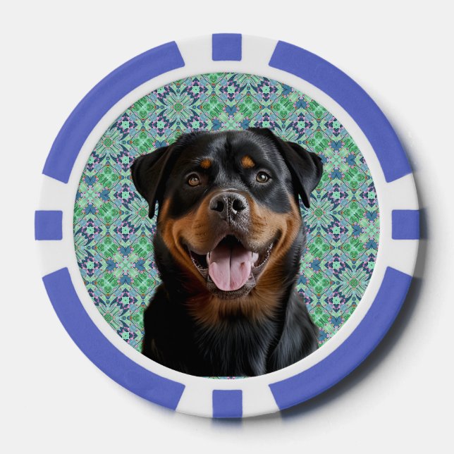 🐾Personalized Dog Pet Photo Green Mandala Pattern Poker Chips (Front)