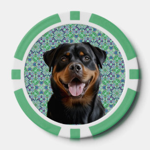 🐾Personalized Dog Pet Photo Green Mandala Pattern Poker Chips