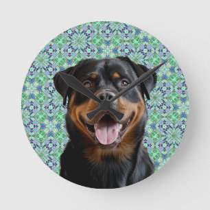 🐾Personalized Dog Pet Photo Green Mandala Pattern Round Clock