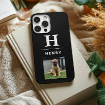 Personalized Dog Photo Black Minimalist Name Case