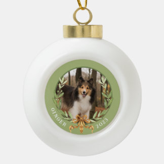 Personalized Dog Photo Ceramic Ball Christmas Ornament