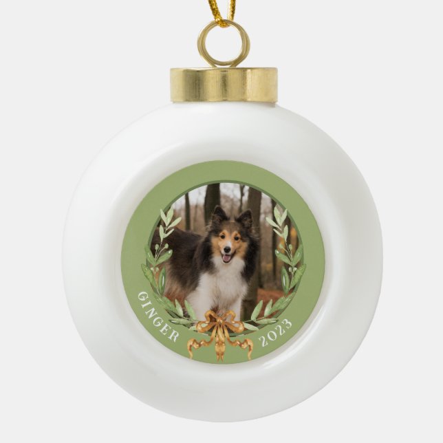Personalized Dog Photo Ceramic Ball Christmas Ornament (Front)