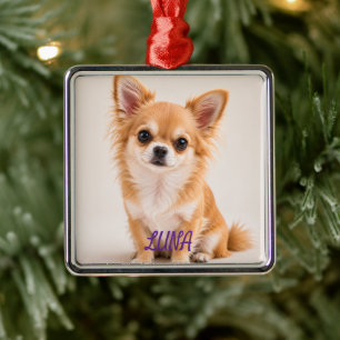 Personalized Dog Photo Chic Metal Ornament